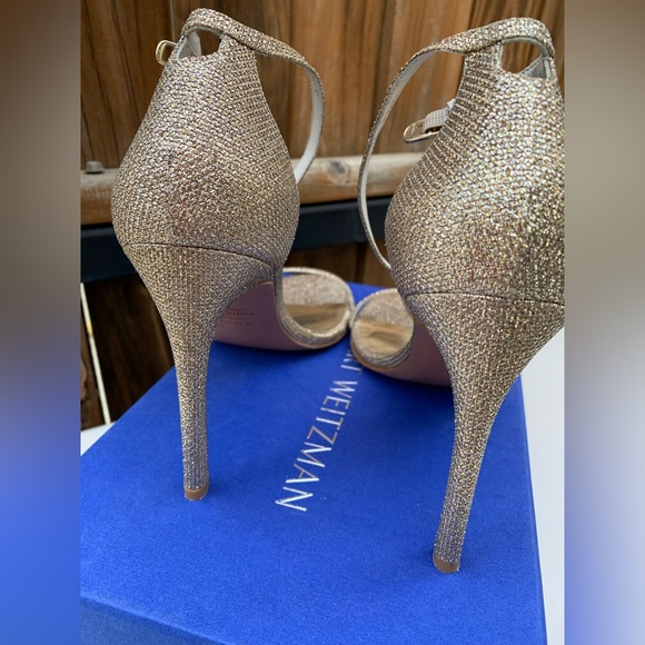 AUTHENTIC STUART WEITZMAN NUDISTSONG 4" STRAP SANDAL HEEL PLATINUM Noir 9.5 - Picture 5 of 12